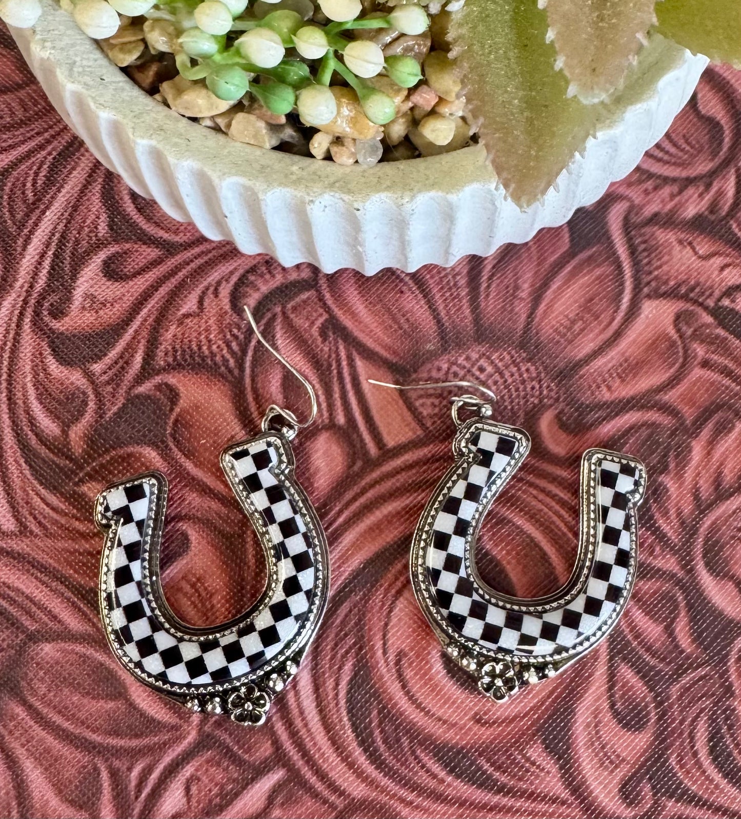 Checkered Horseshoe Earrings