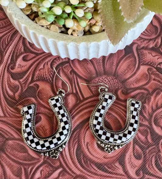 Checkered Horseshoe Earrings