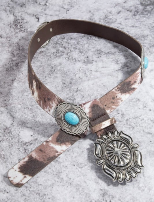 Brown Print Turquoise Concho Belt