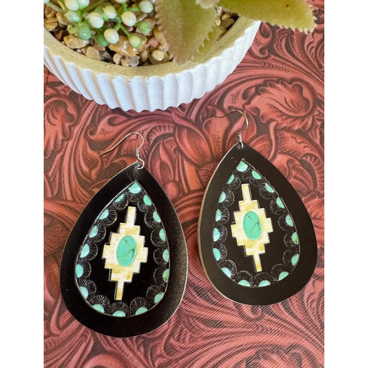 Black Leather Painted Earrings