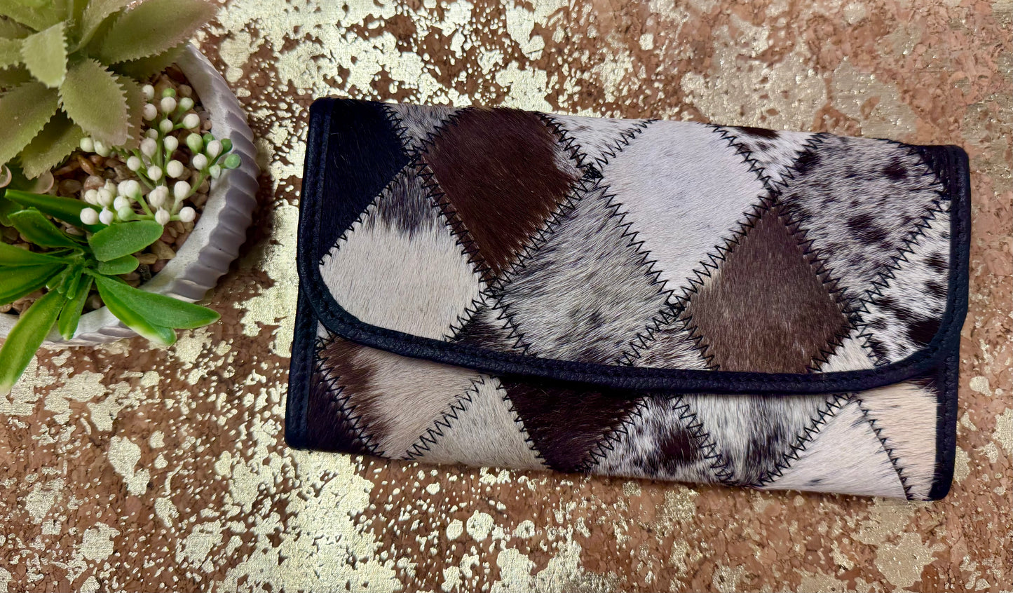 Black Cowhide Patchwork Wallet