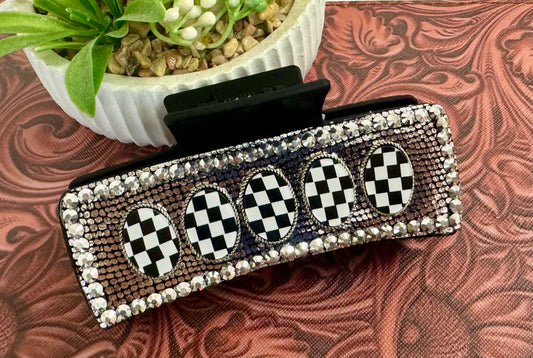 Checkered Sequin Rhinestone Hair Clip