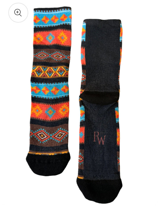 RW Socks Orange Turq Aztec
