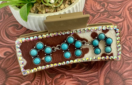 Turquoise Brown Cowhide Hair Clip