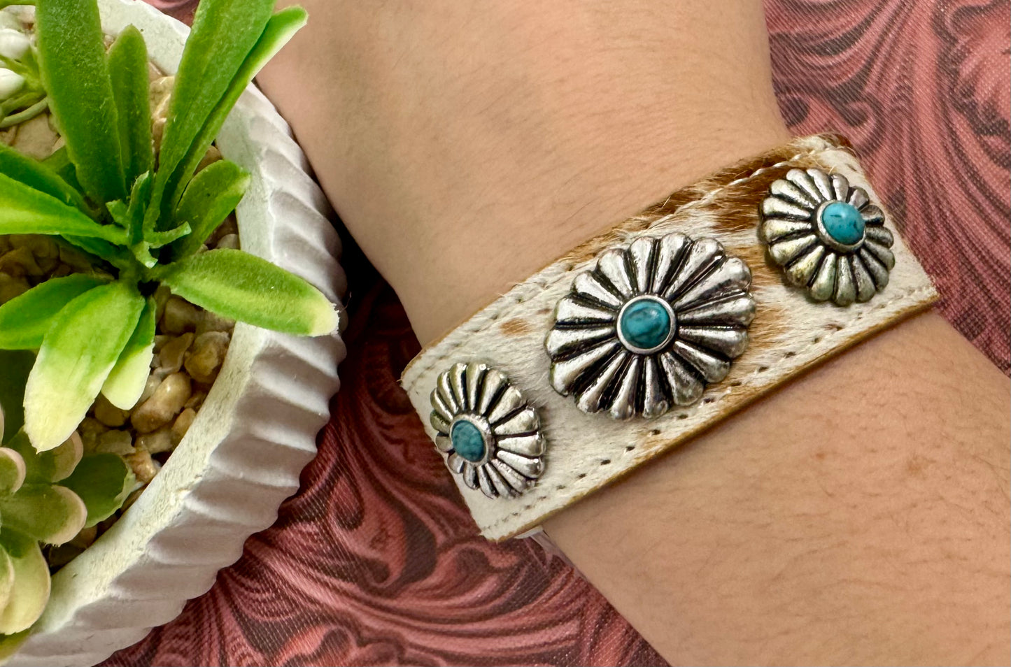 Turquoise Concho Leather Bracelet