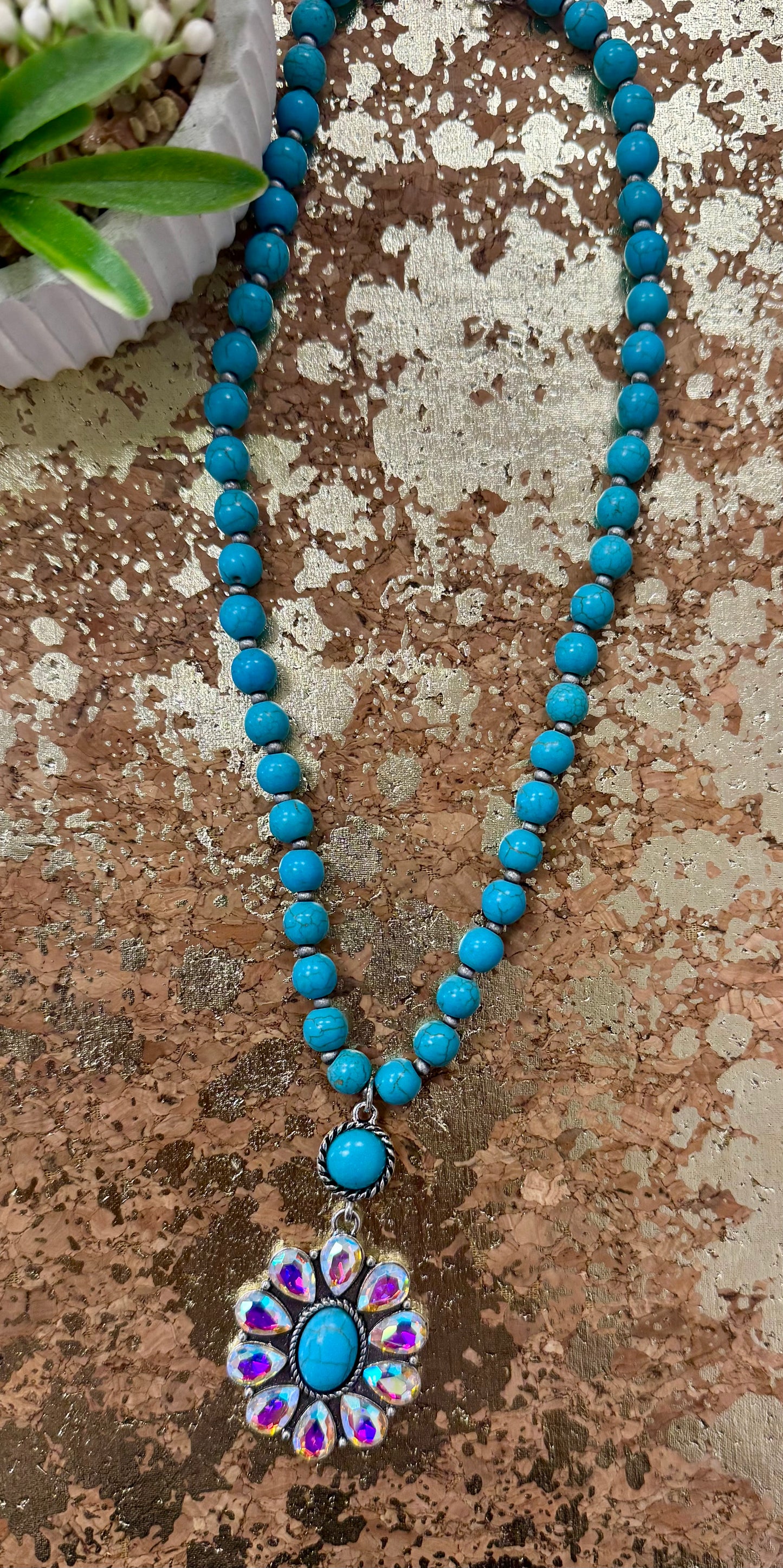 Turquoise Rhinestone Necklace