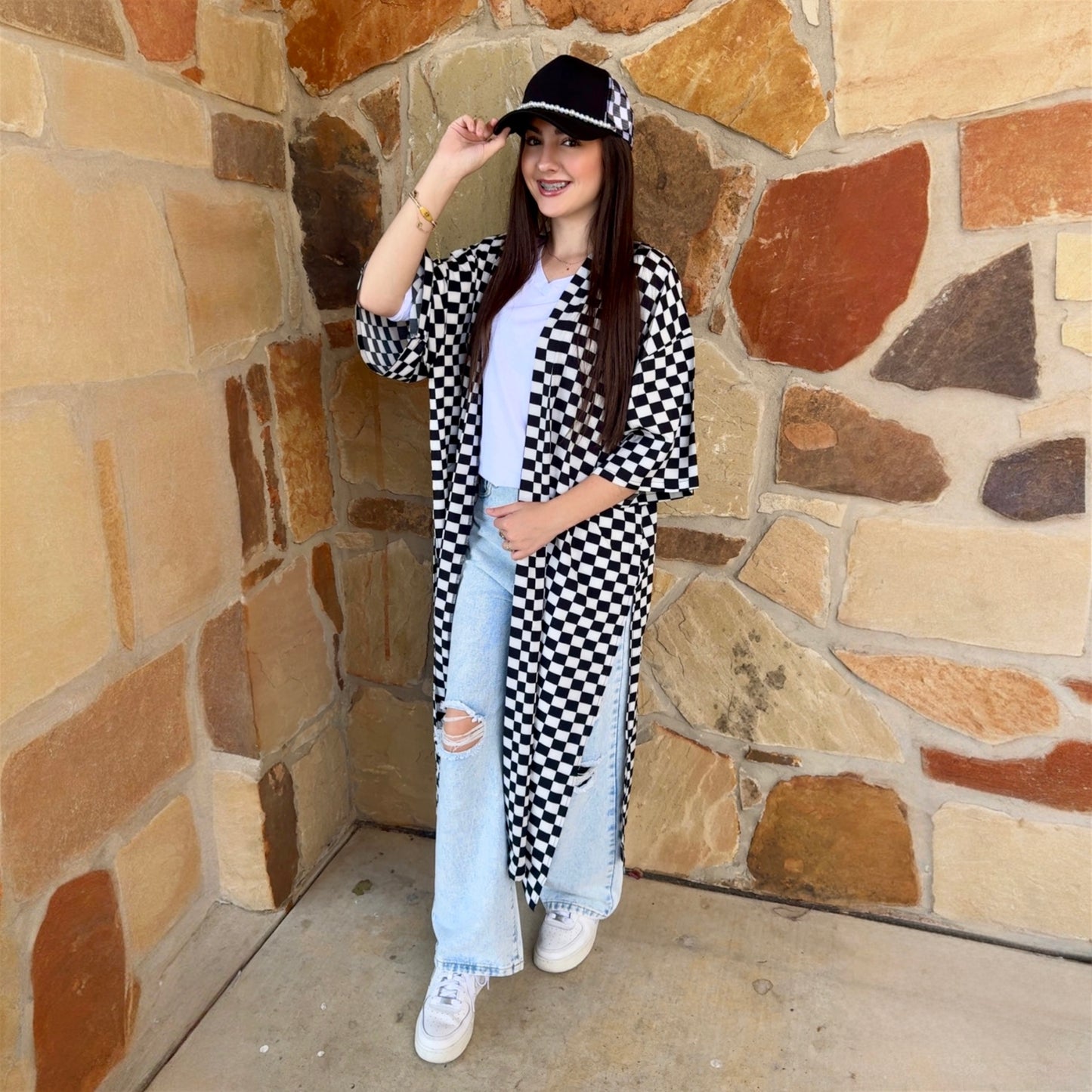 Checkered Print Duster