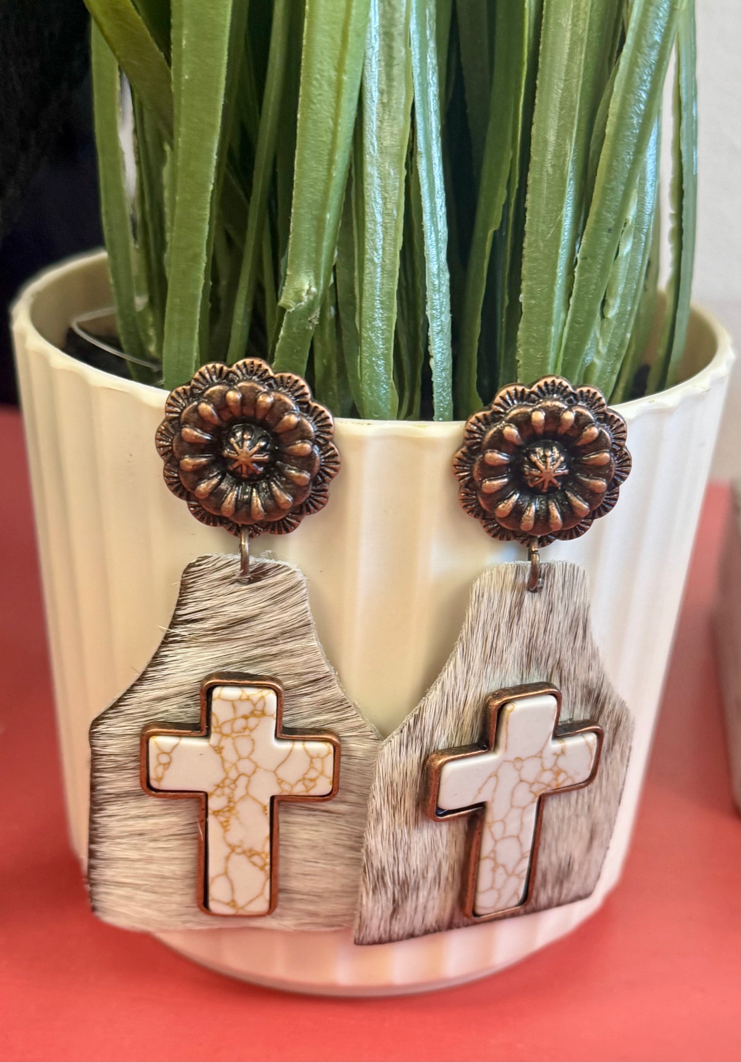 Ivory Cowhide Earrings