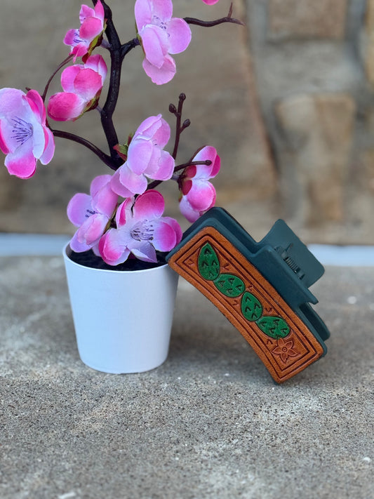 Cactus Leather Tooled Hair clip