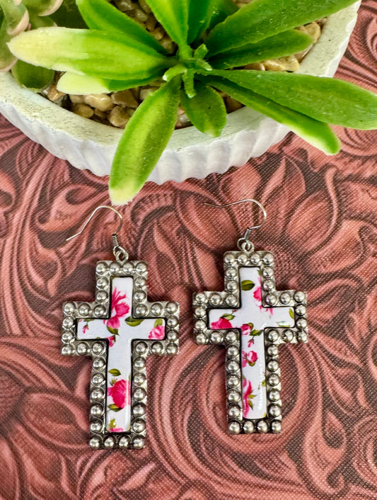 Floral Cross Earrings