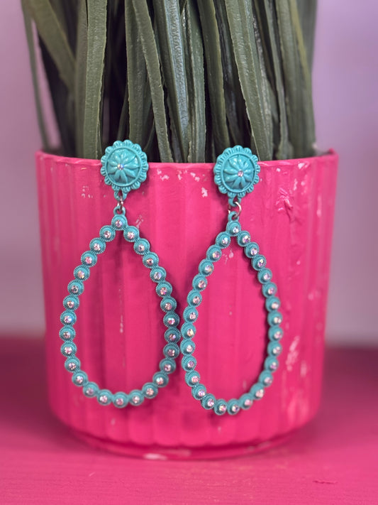 Turquoise Rhinestone Earrings