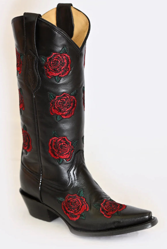 RW Boots W14283 Black Red Roses