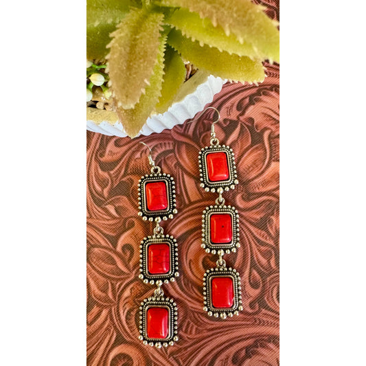 Red 3 Tier Drop Earrings