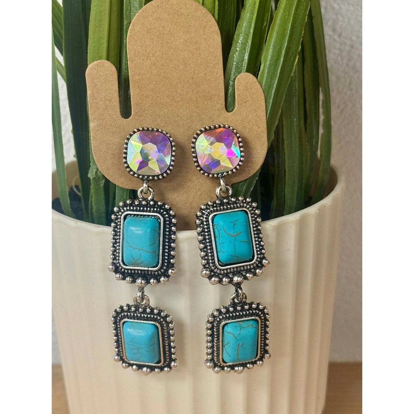 Turquoise Rhinestone Drop Earrings