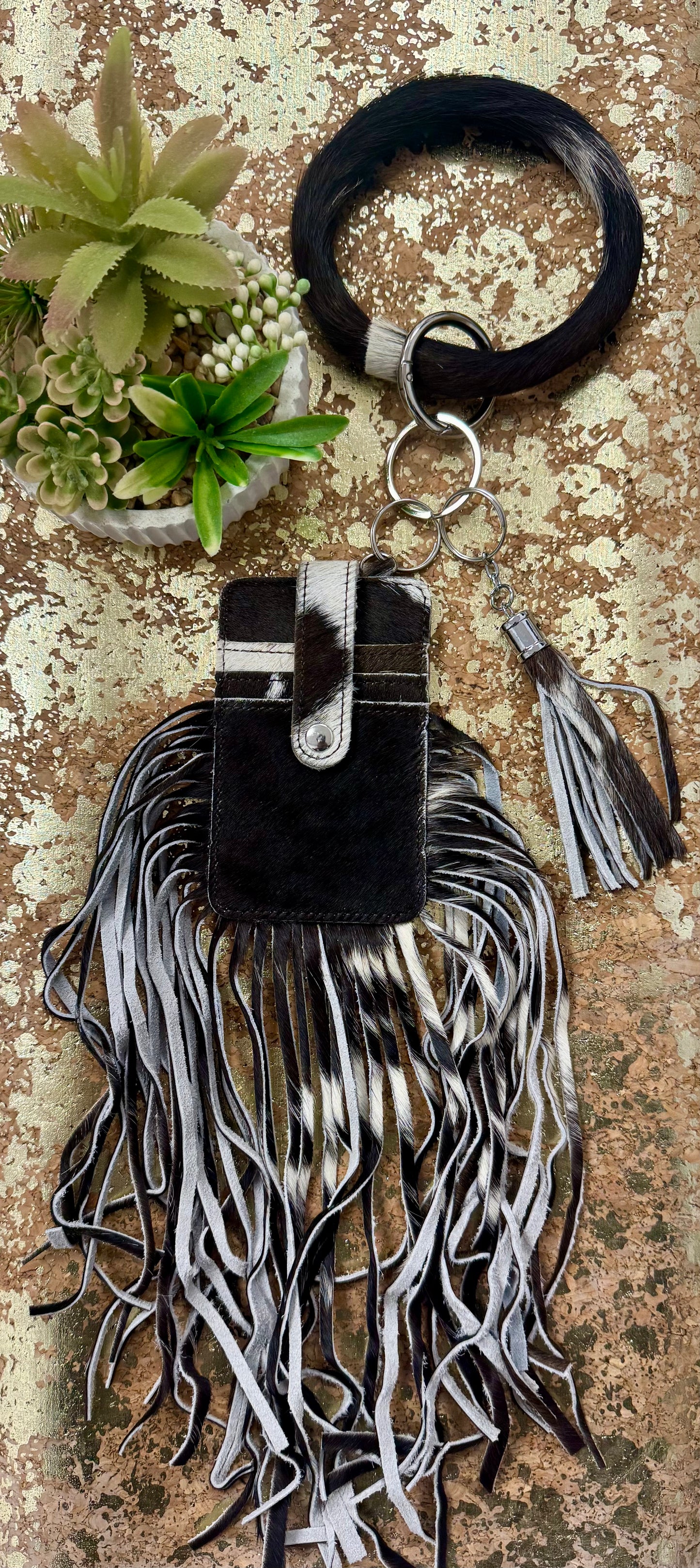 Cowhide Fringe Wristlet