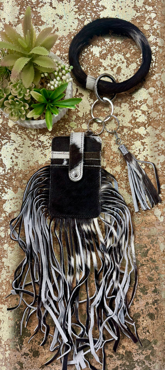 Cowhide Fringe Wristlet