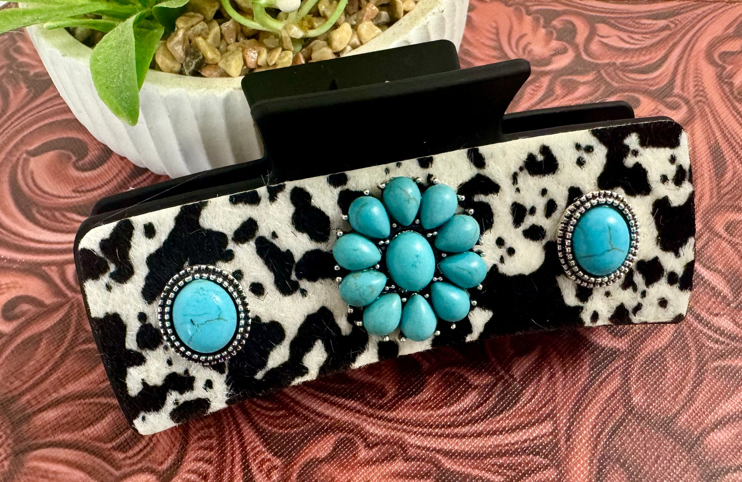 Turquoise Cowhide Hair Clip