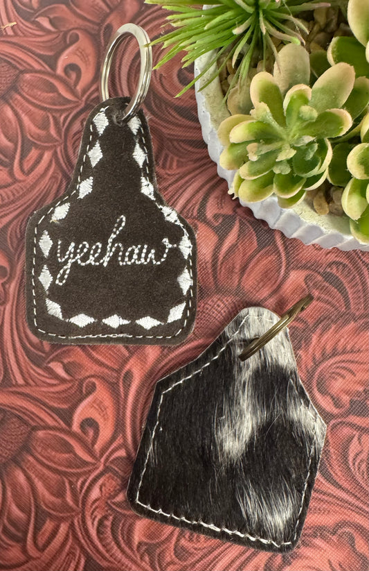 Yeehaw Cowhide Keychain