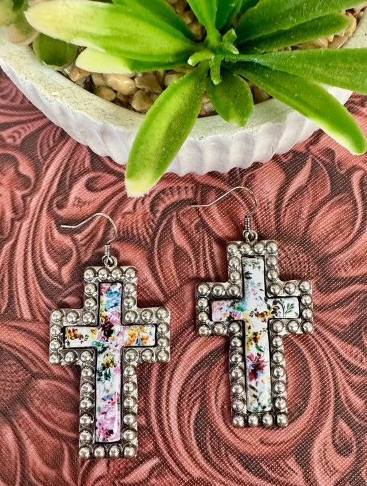 Floral Cross Earrings