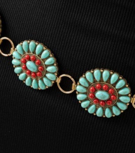 Turquoise Red Concho Belt