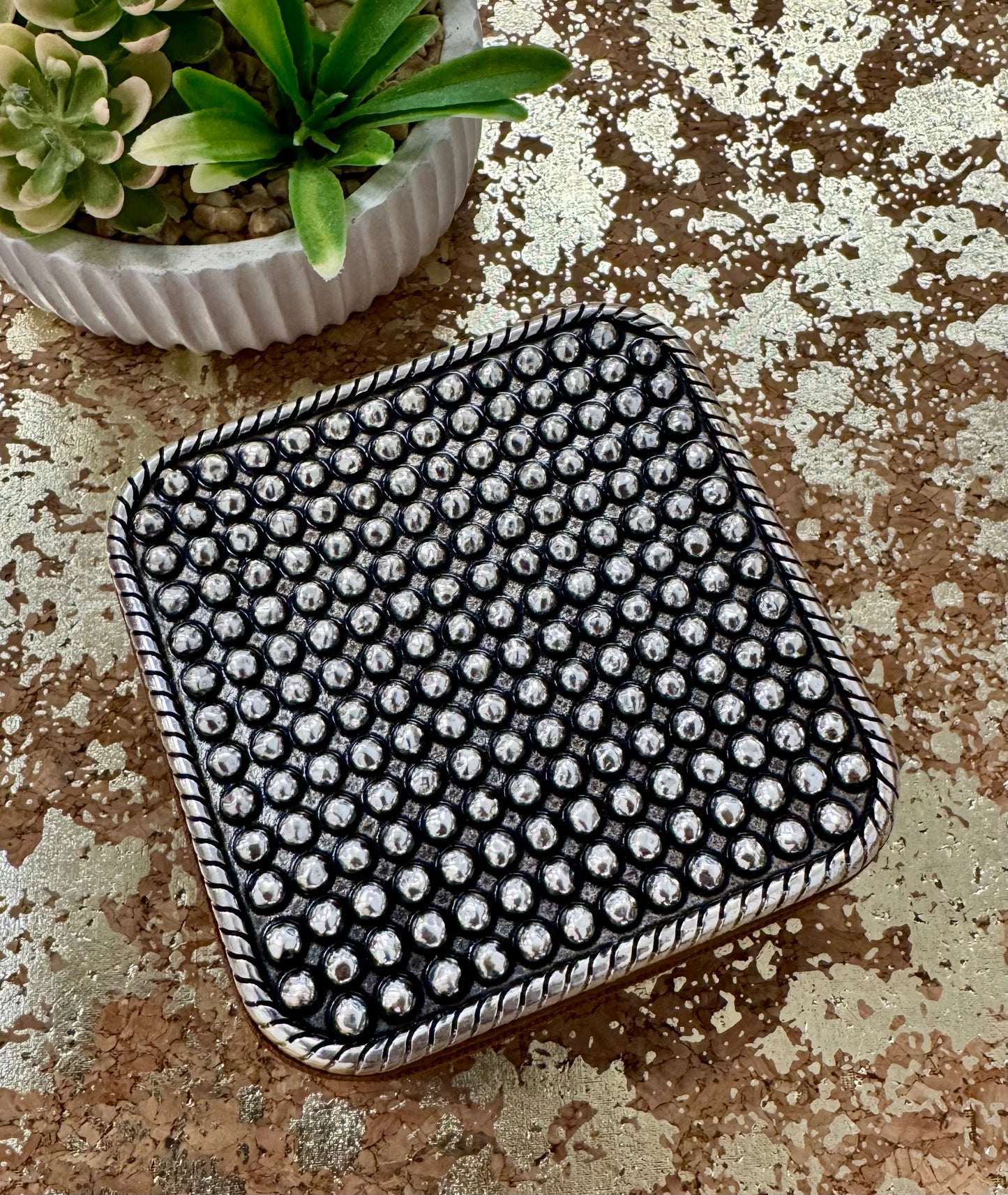 Brown Silver Metal Jewelry Box