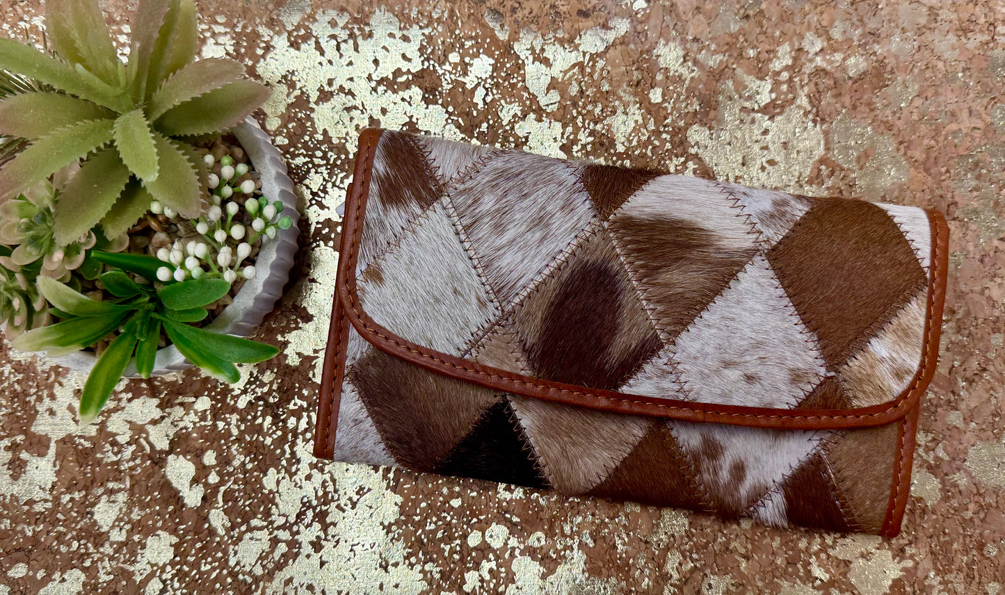 Brown Cowhide Patchwork Wallet