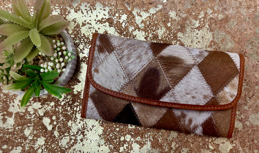 Brown Cowhide Patchwork Wallet
