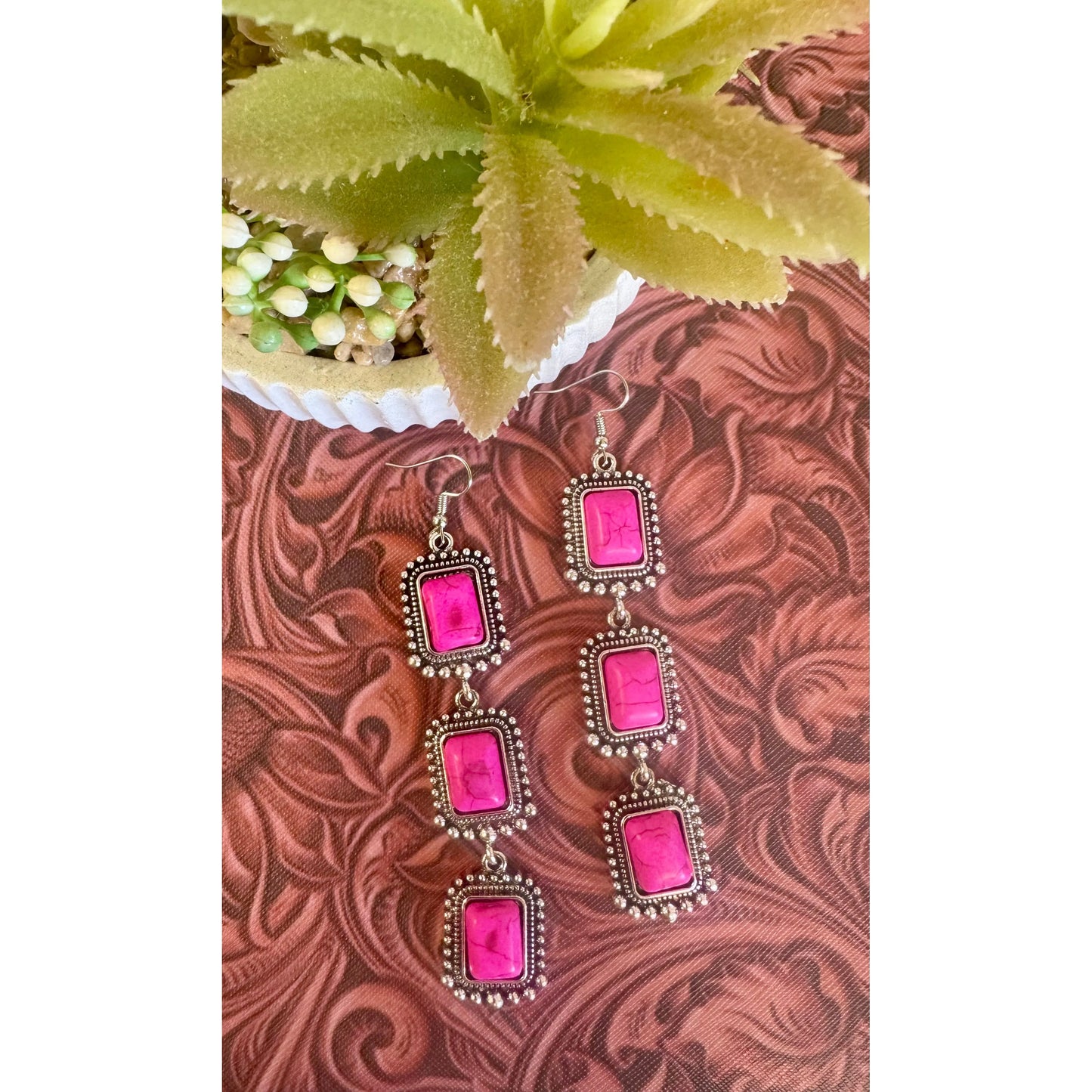 Pink 3 Tier Drop Earrings