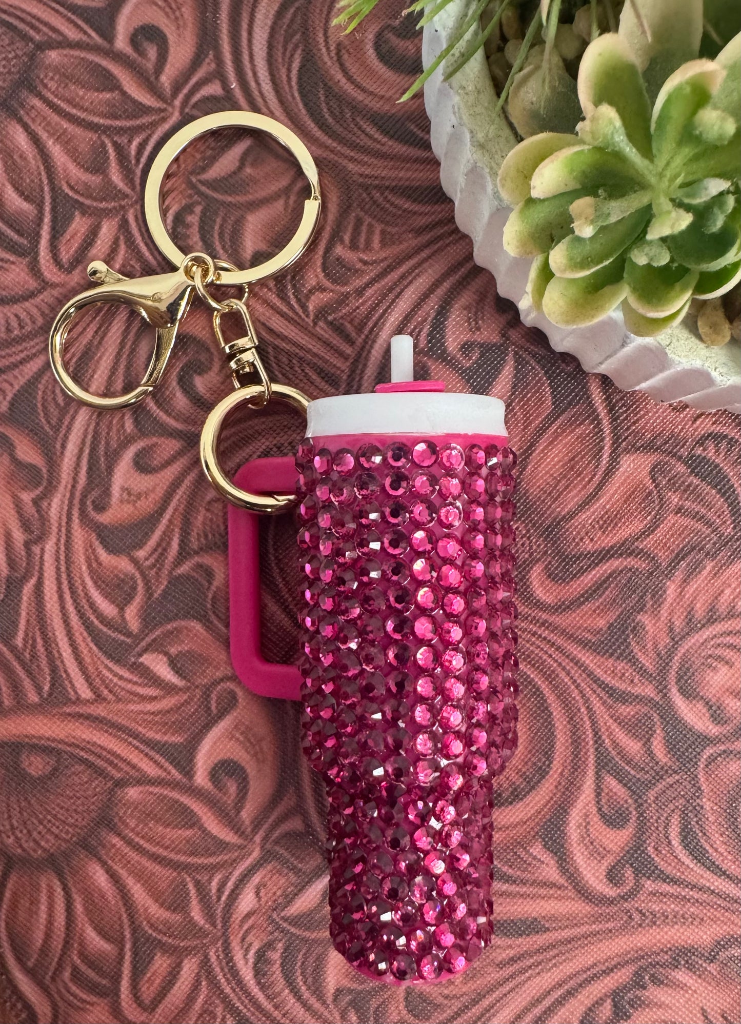 Pink Rhinestone Tumbler Keychain