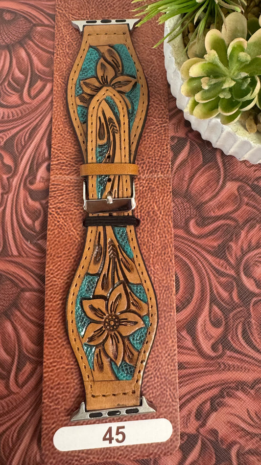 Tooled Leather Watchband 45mm