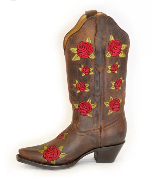 RW Boots WRW013 Brown Red Roses