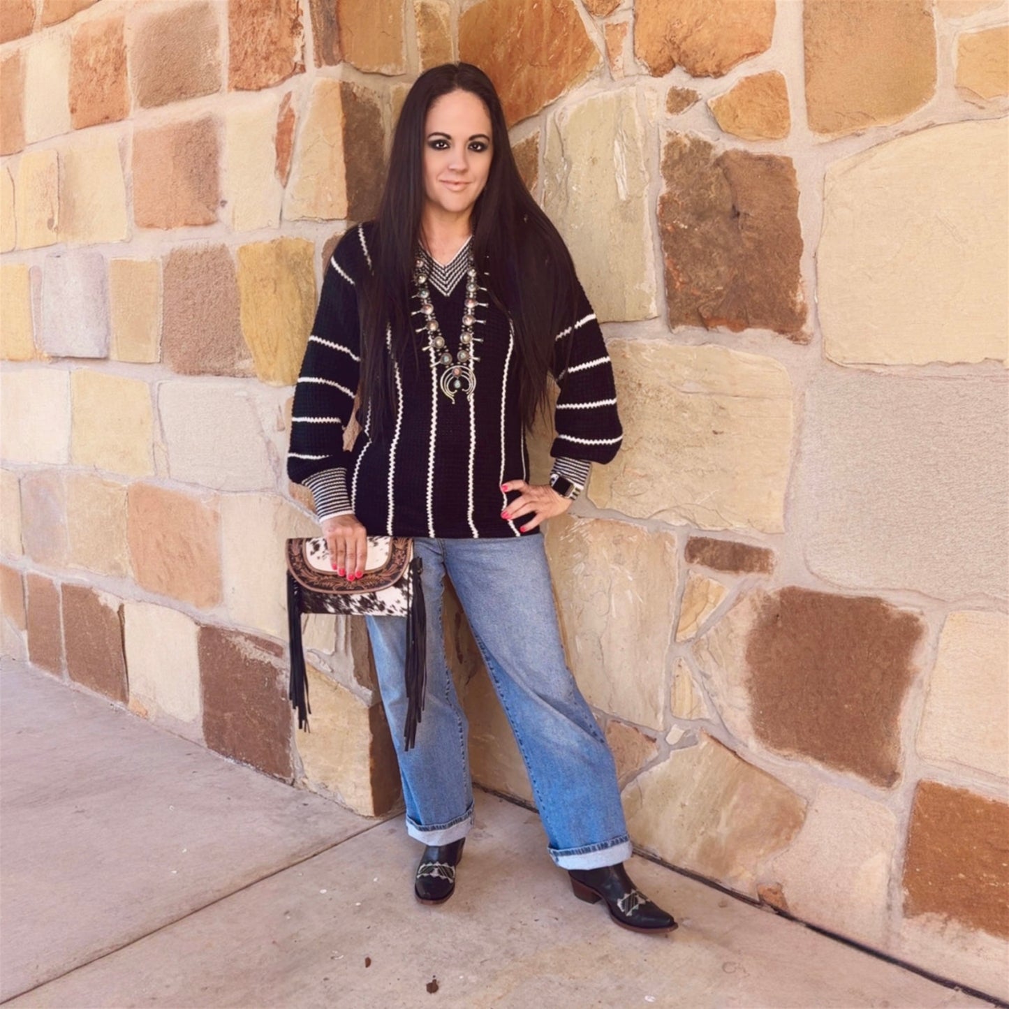 Black Stripe Loose Sweater