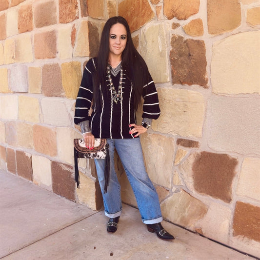 Black Stripe Loose Sweater