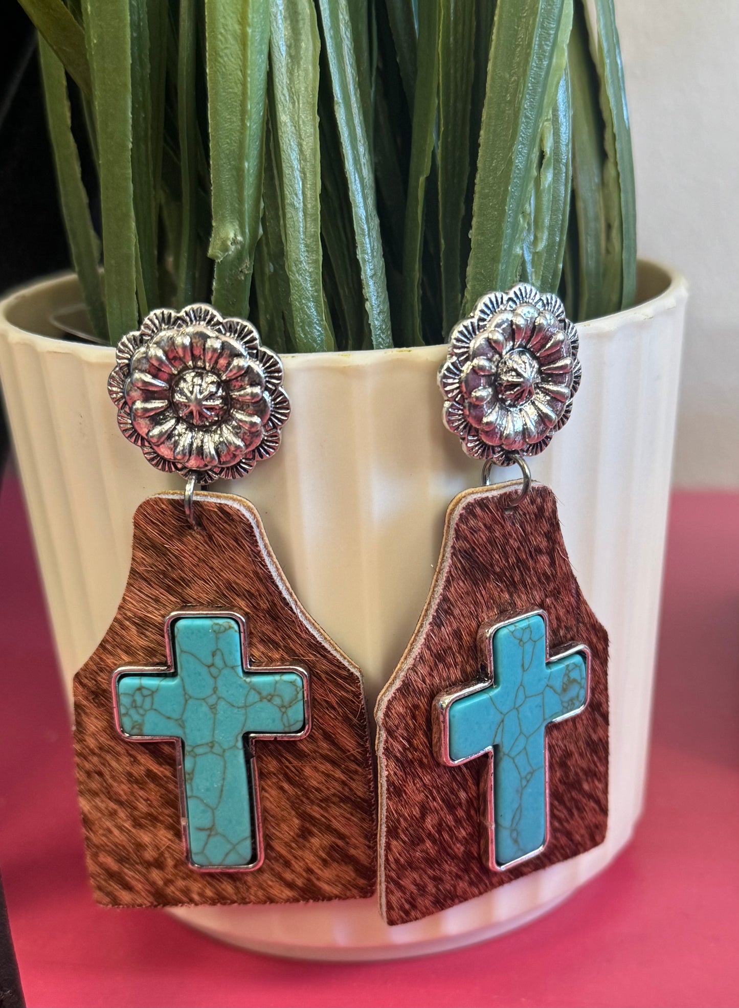 Turquoise Cowhide Earrings