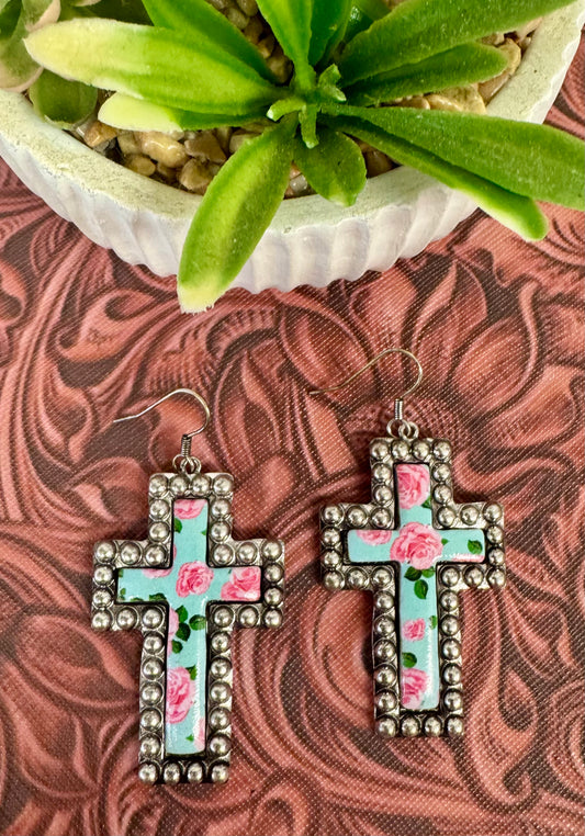 Floral Cross Earrings