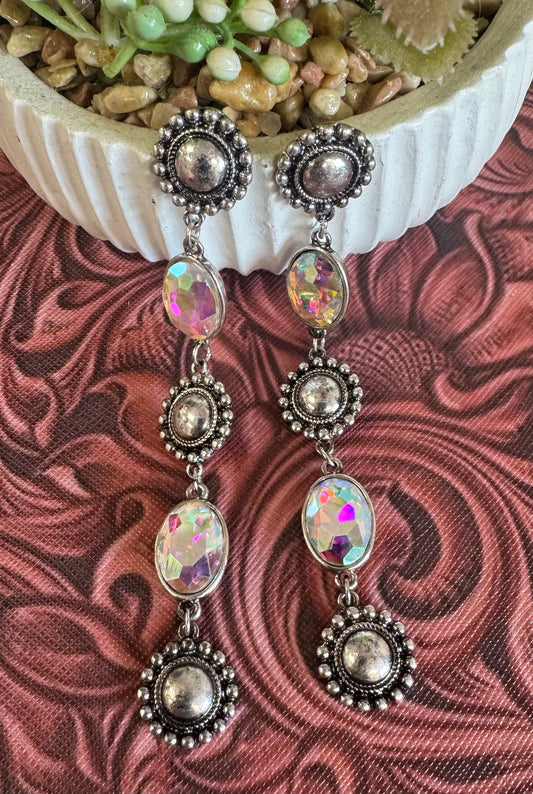 Silver Rhinestone Dangle Earrings