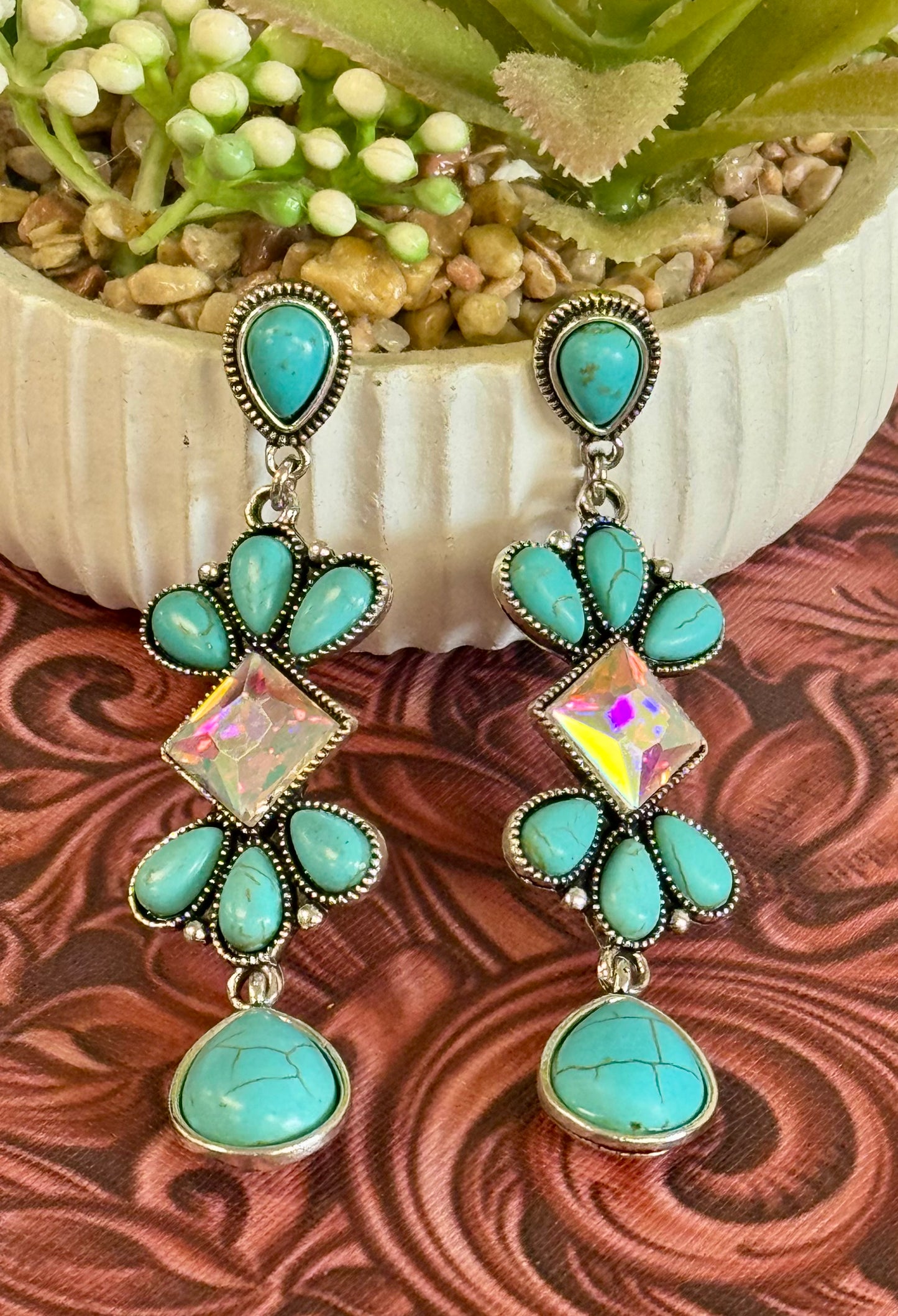 Turquoise Rhinestone Dangle Earrings