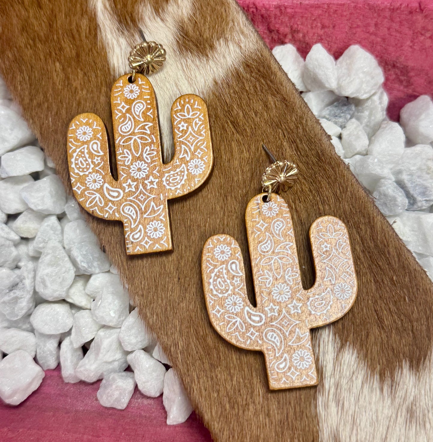 Wood Paisley Cactus Earrings