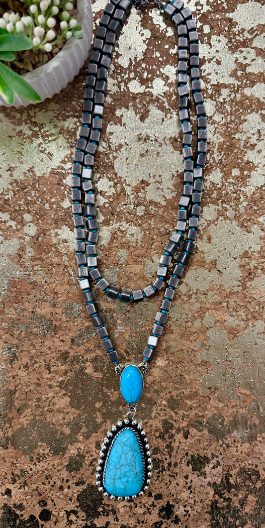 Turquoise Silver Double Necklace