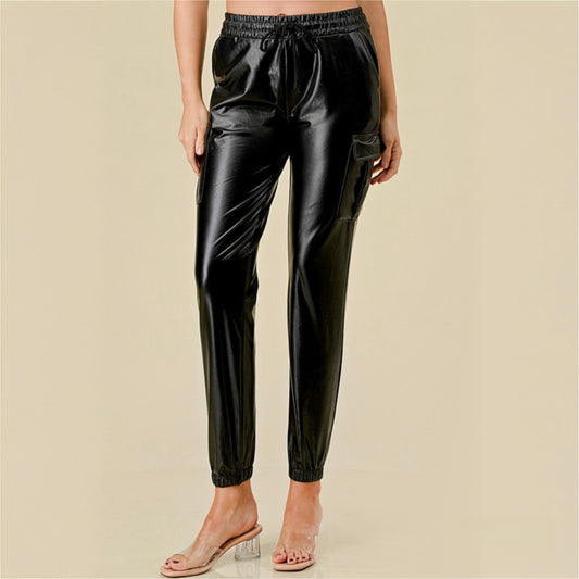 Black Leather Cargo Pants