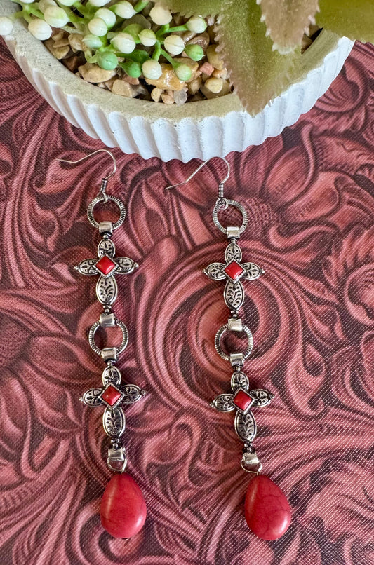 Red Cross Dangle Earrings