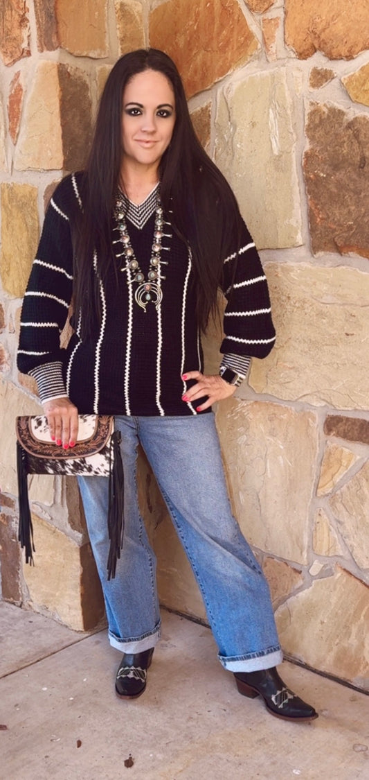 Black Stripe Loose Sweater