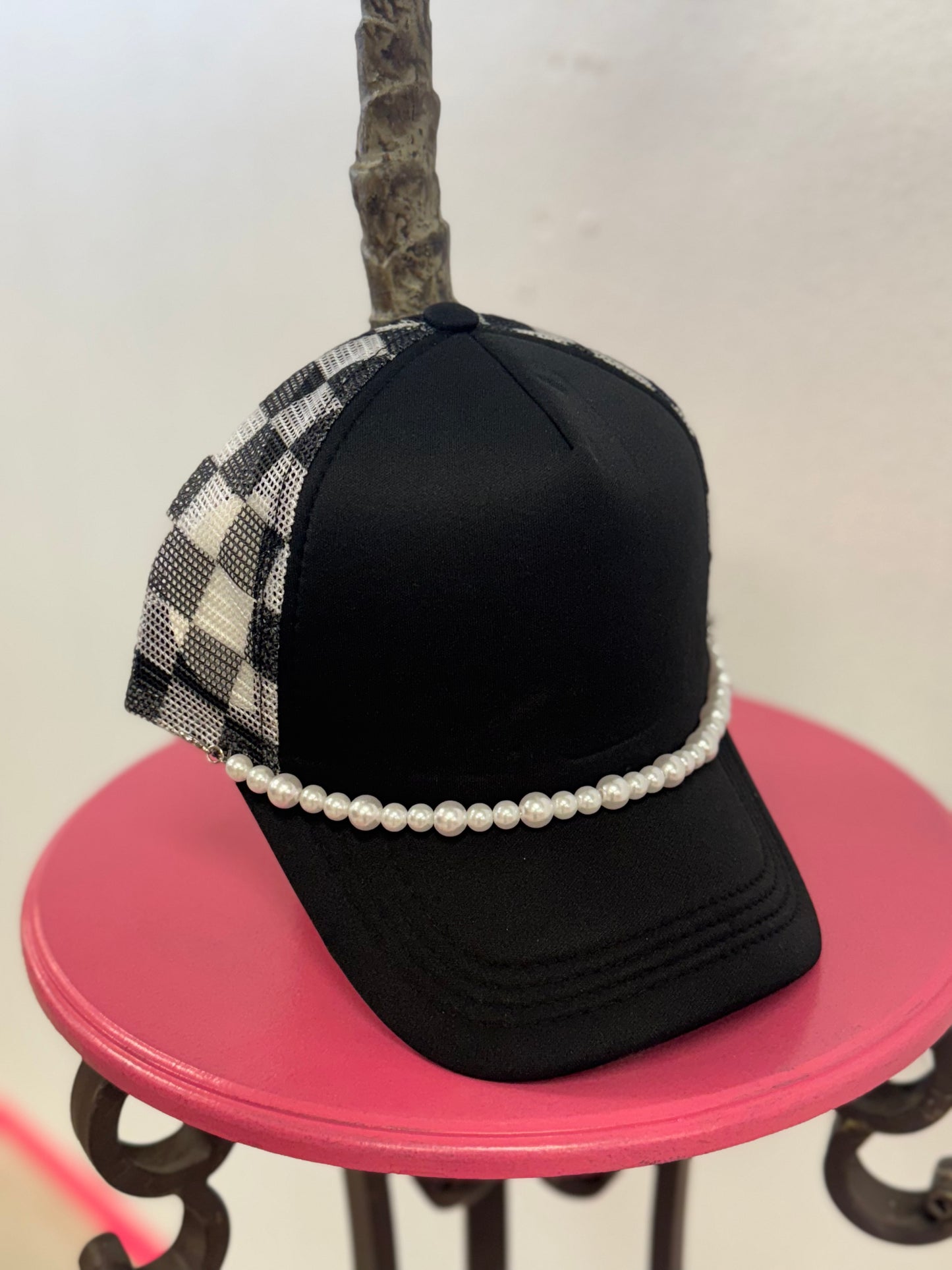 Black Checkered Mesh Cap