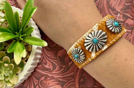 Turquoise Concho Leather Bracelet