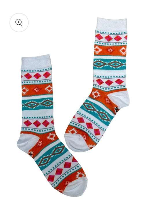 RW Socks Orange Turq Aztec