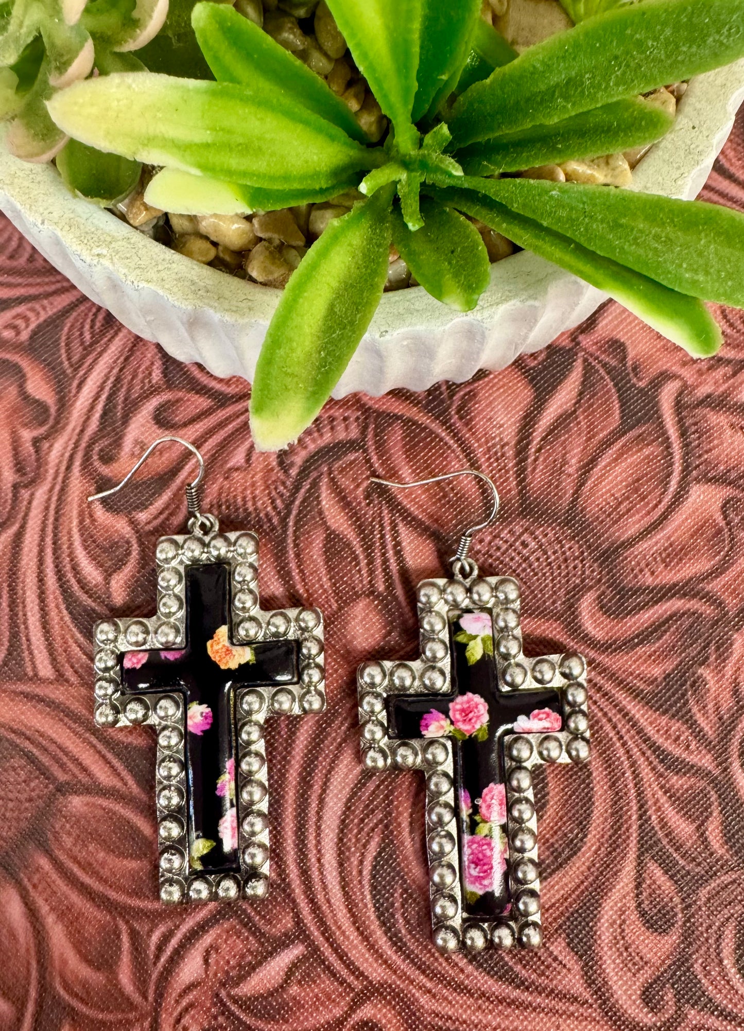 Floral Cross Earrings