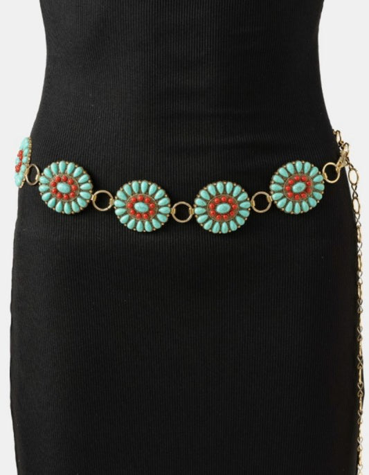 Turquoise Red Concho Belt