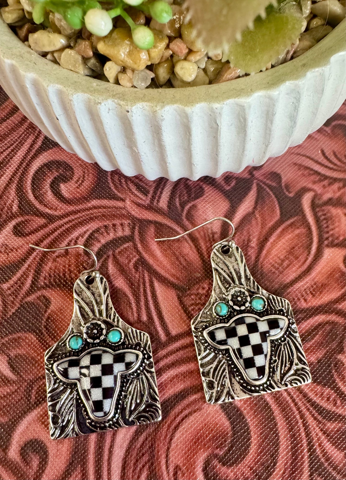 Checkered Ear Tag Earrings