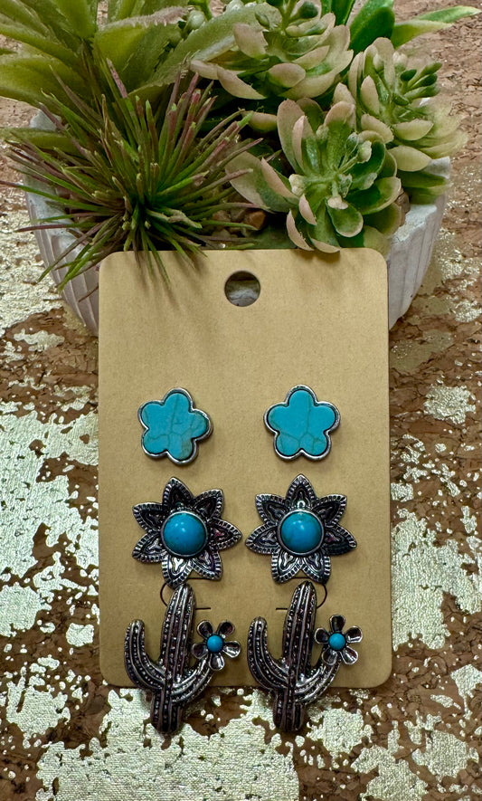 Turquoise 3 Piece Earring Set