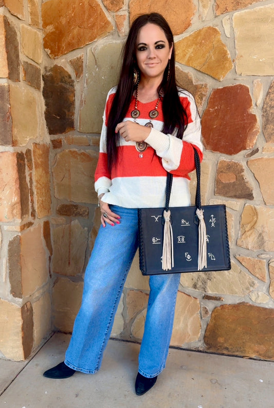 Orange Stripe Loose Sweater